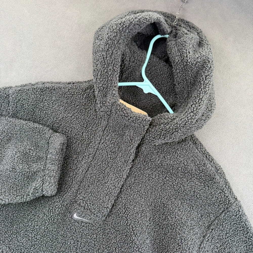 Nike Therma-FIT Sherpa Fleece Hoodie Charcoal Grey Quarter Snap Pullover Large